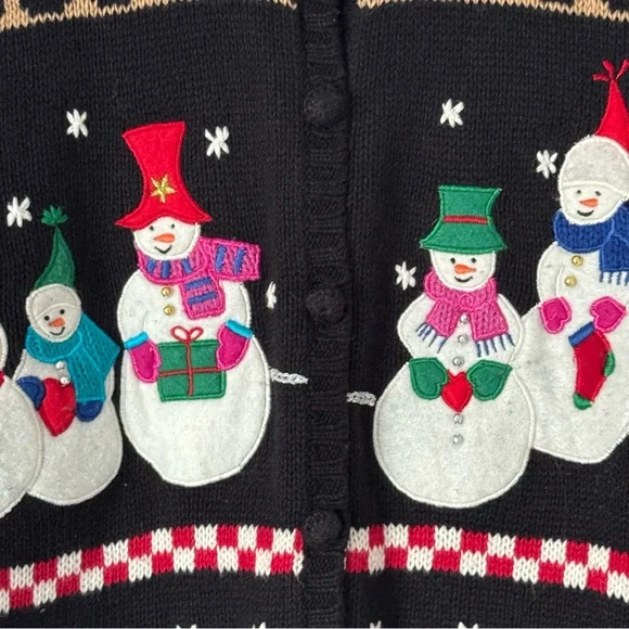 Vintage Embroidered Christmas Cardigan Sweater Womens Large Snowmen Fair Isle - Picture 6 of 12
